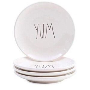 Rae Dunn Cream 'YUM' Dinner Plates Set